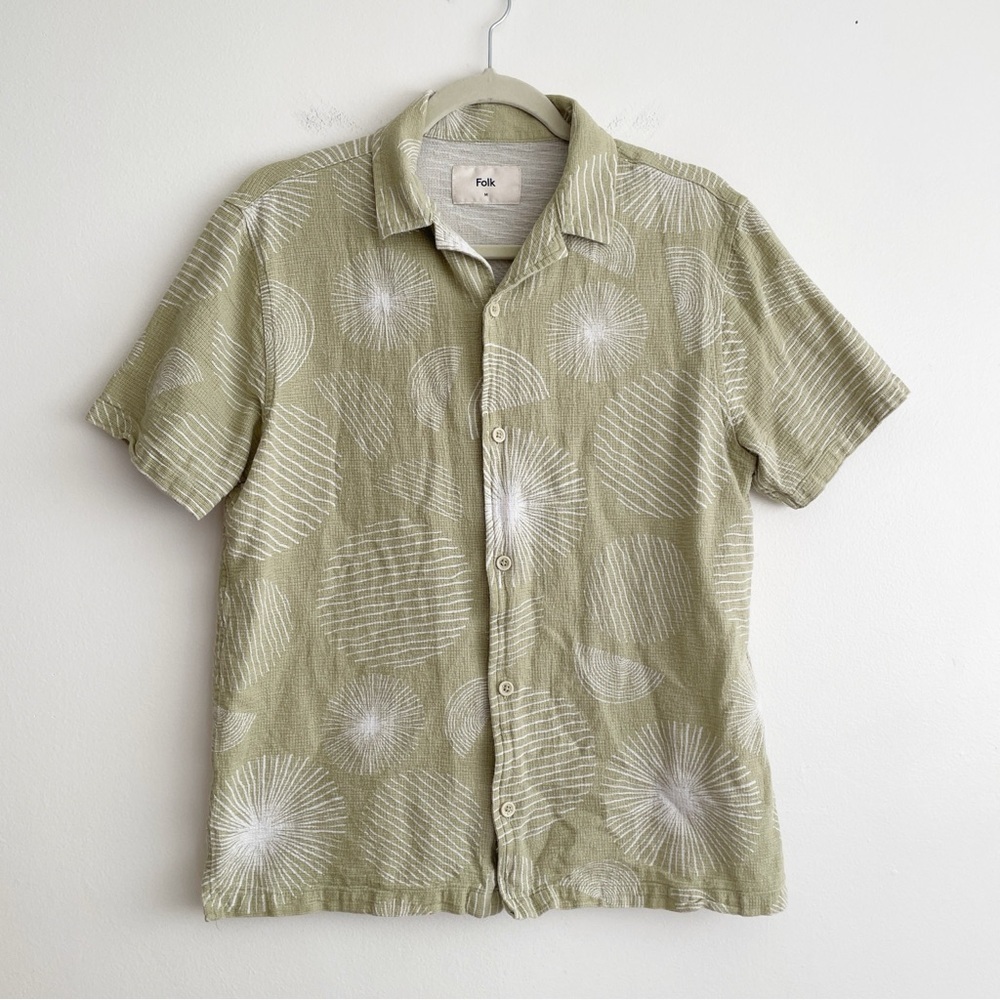 Folk Men's Cabana Shirt Jay Button Down Patterned Geometric Tropical Beachy Sz M